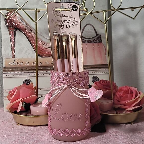 BEAUTY MUSE PRO Ser of 3 Brushes Pink with Holder 1882 - Picture 2 of 3